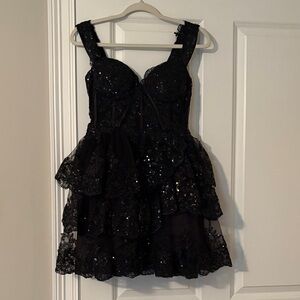 Black Sequin Layered Dress